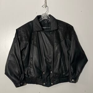 Vintage Wilson Leather Thinsulate Motorcycle Bomber Jacket Black Aztek Womans L